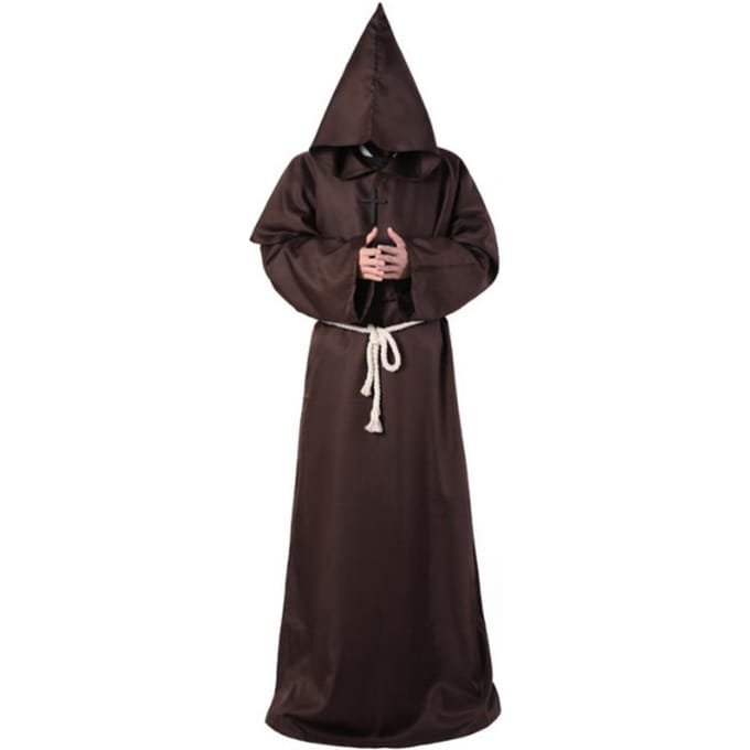 4 pièces/ensemble Halloween cape costume médiéval moine robe magicien Cosplay danse tissu cape avec drapé solide grand chapeau collier taille Ro S café