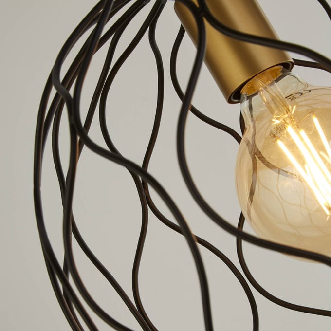Searchlight Finesse hanglamp, zwart/goud, metaal, Ø31,5 cm, E27