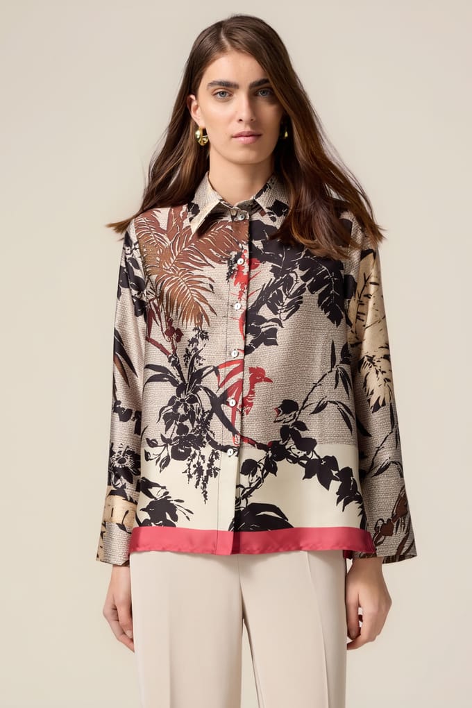 Oltre Patterned Satin Shirt Beige Taglia: 36 | Maglie a manica lunga Outlet | Donna | Marrone