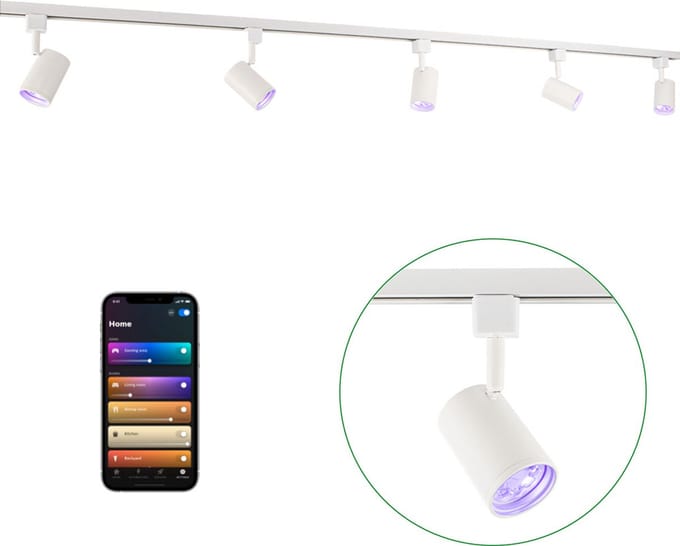Smart Railsysteem 1-fase | HUE compatible | 3 Meter | Wit | Incl. 5x smart GU10 spots