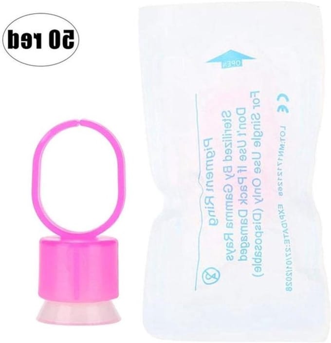 Tattoo Inkt Ring Cups Met Sponge Pigment Houder - Wegwerpbaar (50 Stuks Rood)