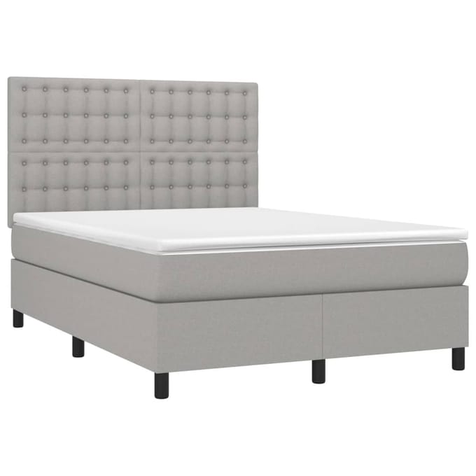 vidaXL - Boxspring - met - matras - en - LED - stof - lichtgrijs - 140x200 - cm
