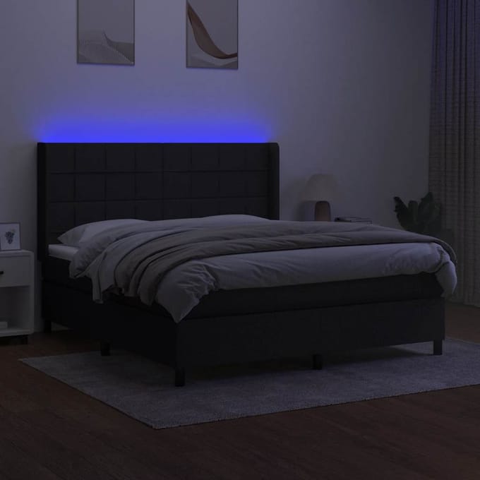 vidaXL - Boxspring - met - matras - en - LED - stof - zwart - 180x200 - cm