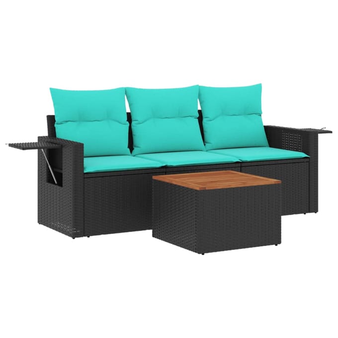 vidaXL - 4-delige - tuinbankset - met - kussens, - zwart - polyrotan