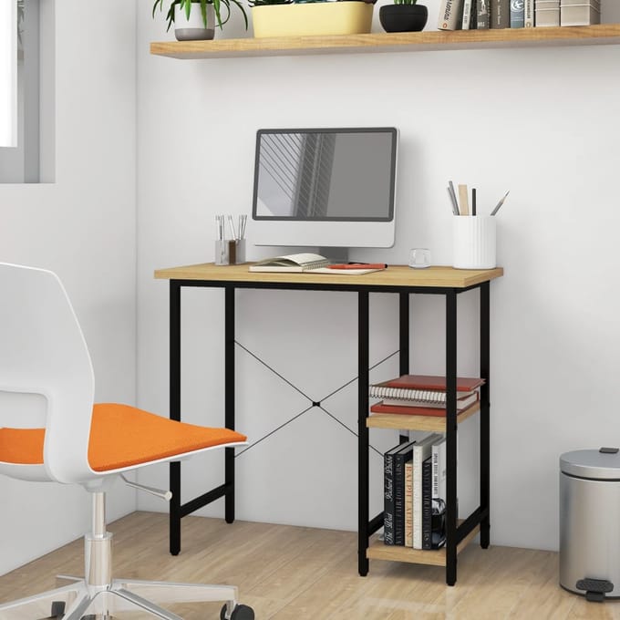 vidaXL - Computerbureau - 80x40x72 - cm - MDF - metaal - zwart - lichteikenkleurig