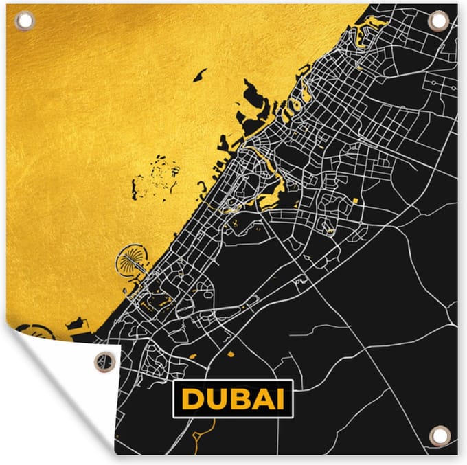 Tuindoek Dubai - Goud - Stadskaart - Plattegrond - Kaart - 100x100 cm