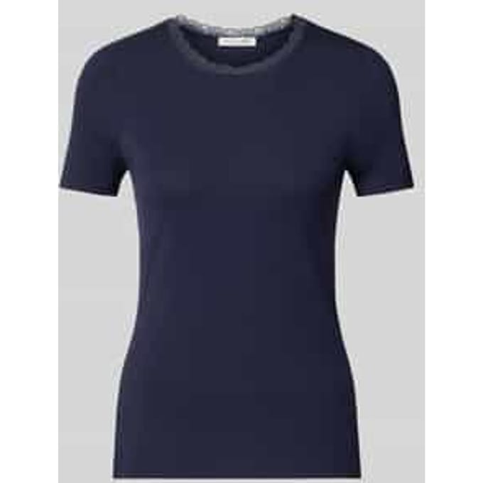 Slim fit t-shirt van viscosemix met kant