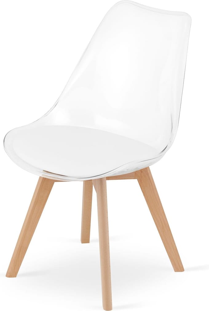 MARK - Eetkamerstoel - eco leer - beuken poten - transparant, wit