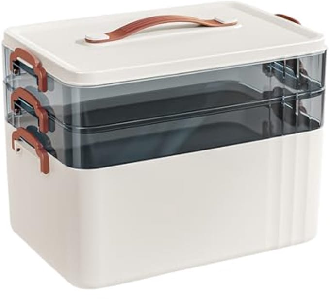 Draagbare multifunctionele medicijnbox met transparant deksel – 3 planken voor opslag en organisatie