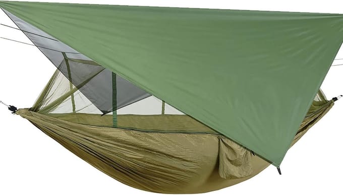 Kampeerhangmat - Dubbele hangmat - Buiten ontspannen - Met muggennet - 254 x 140 cm - One Color