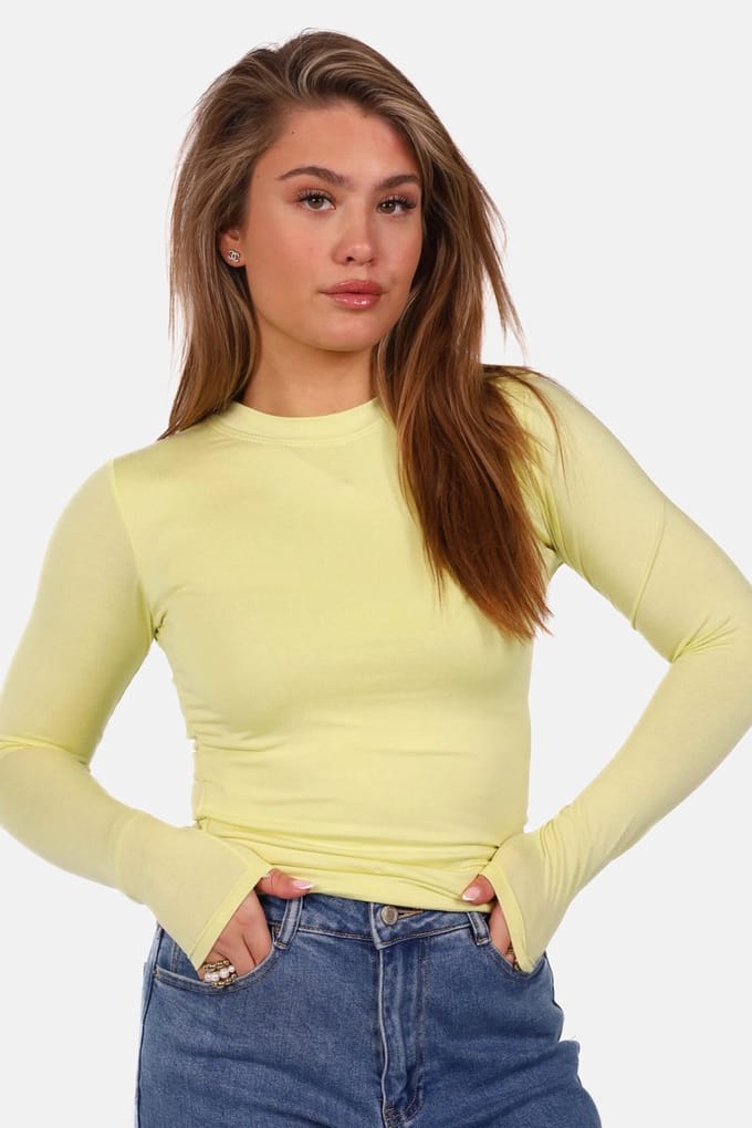 Getdrezzed Top - Maat: M - Dubbel gevoerde basic top met ronde hals lichtgeel