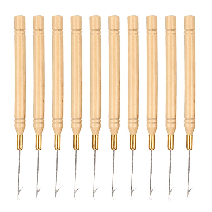 10 stuks Haaknaald Houten Handvat Hairextension Haaknaald Pruiken Gereedschap beige