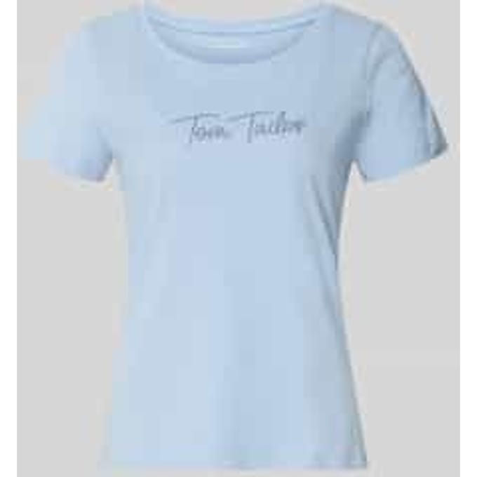 Tom Tailor - T-shirt met glitterlogo - Maat S - Kentucky Blue