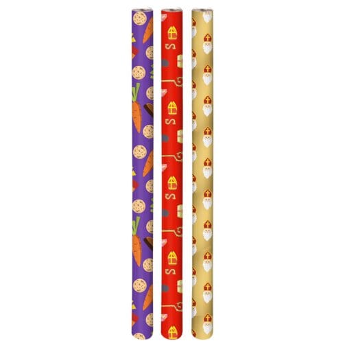 Sinterklaas cadeaupapier mix, 300 x 100 cm, assorti