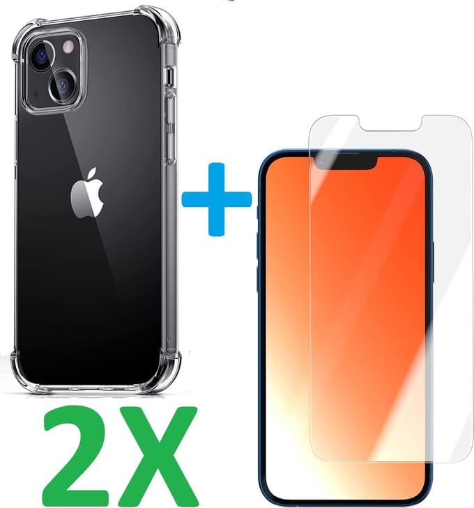 Shock-proof silicone hoesje met 2 Pack Tempered glas Screen Protector Geschikt voor: iPhone 13