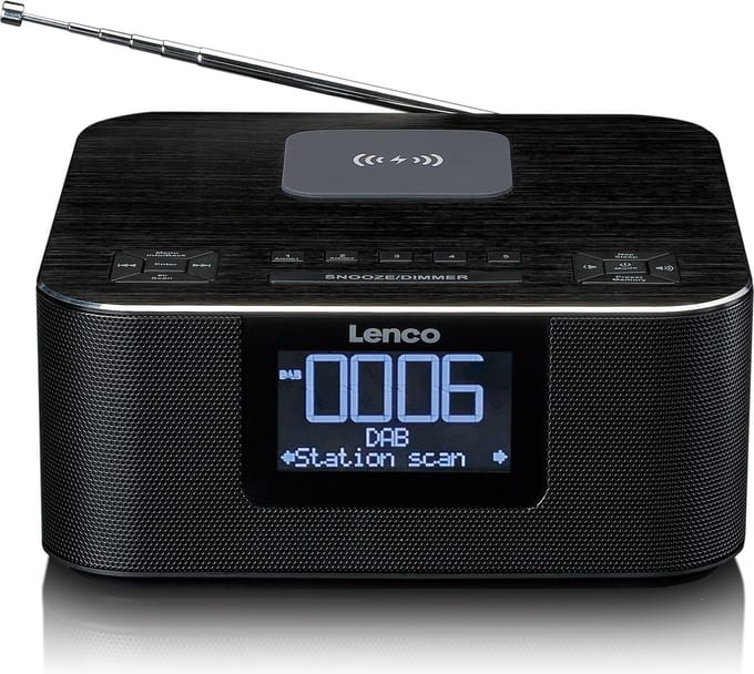 Lenco CR-650BK - DAB+/ FM Clock Radio with Bluetooth® and wireless charging black - DAB/DAB+/FM - Stereo - Black