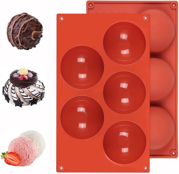 Set van 2 Siliconen Halve Bollen, 5 Cavities van 8 cm voor Chocolade, Taart, Jelly en Pudding Molden