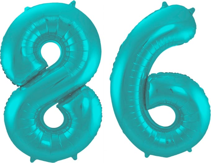 Folieballon 86 jaar metallic pastel aqua mat 86cm