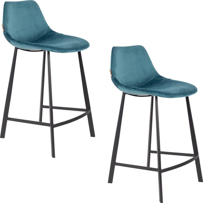 Dutchbone Franky Barkrukken rugleuning 65 cm Blauw - Set van 2