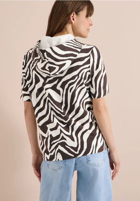 Shirt met korte mouwen, capuchon en structuur