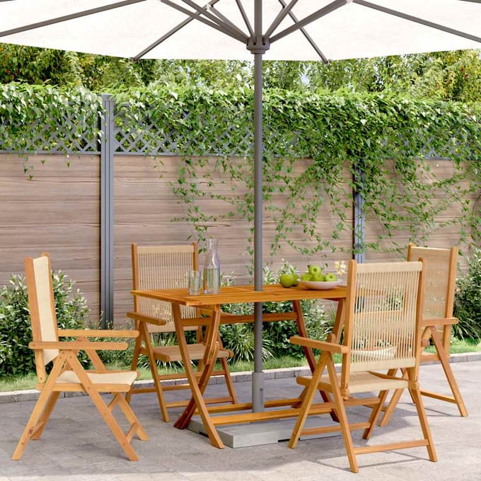 vidaXL - Verstelbare - klapstoelen, - 4 - stuks, - beige, - massief - acaciahout