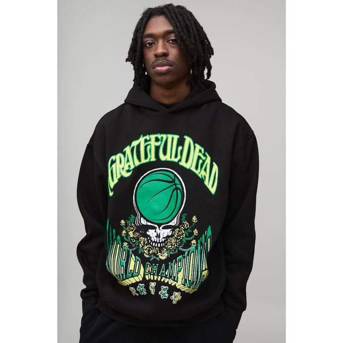 Oversized Grateful Dead gelicentieerde bedrukte hoodie | Black | Size Medium