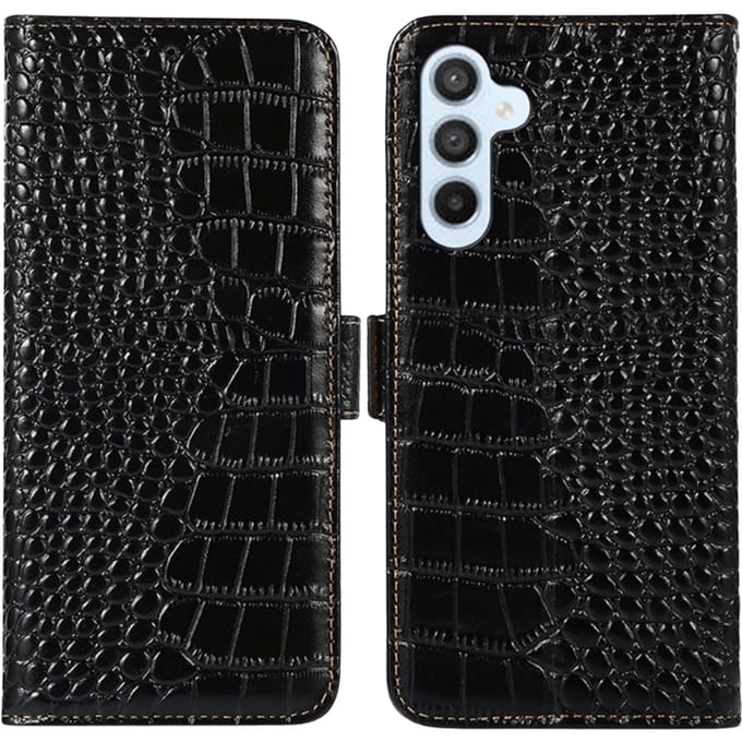 Mocaa Samsung Galaxy S25 / S24 Croco Book Case Leer Zwart