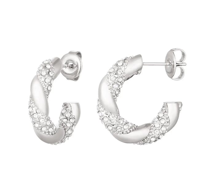 Oorbellen - Twist - RVS - Cadeau - Sparkle - Zilverkleurig