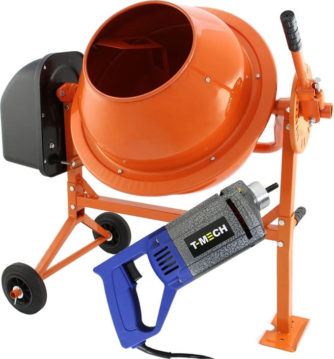 Cement mixer & handheld concrete vibrator - orange - 70l - 2m shaft