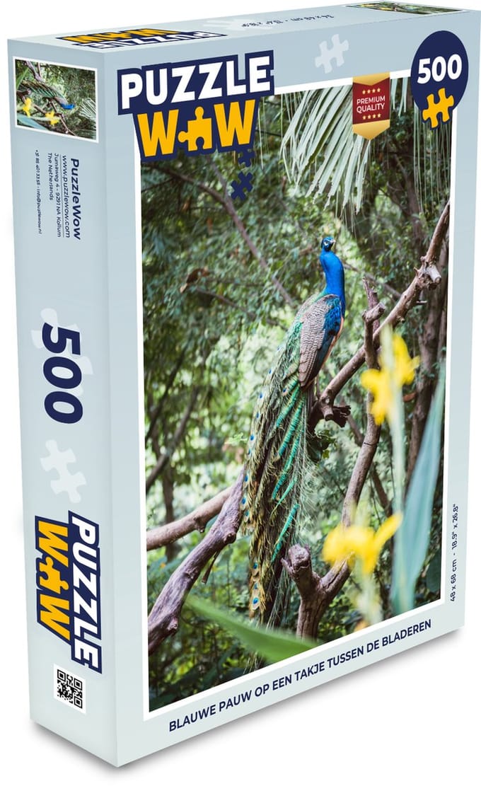 Puzzel Pauw - Blauw - Bos - Legpuzzel - Puzzel 500 stukjes