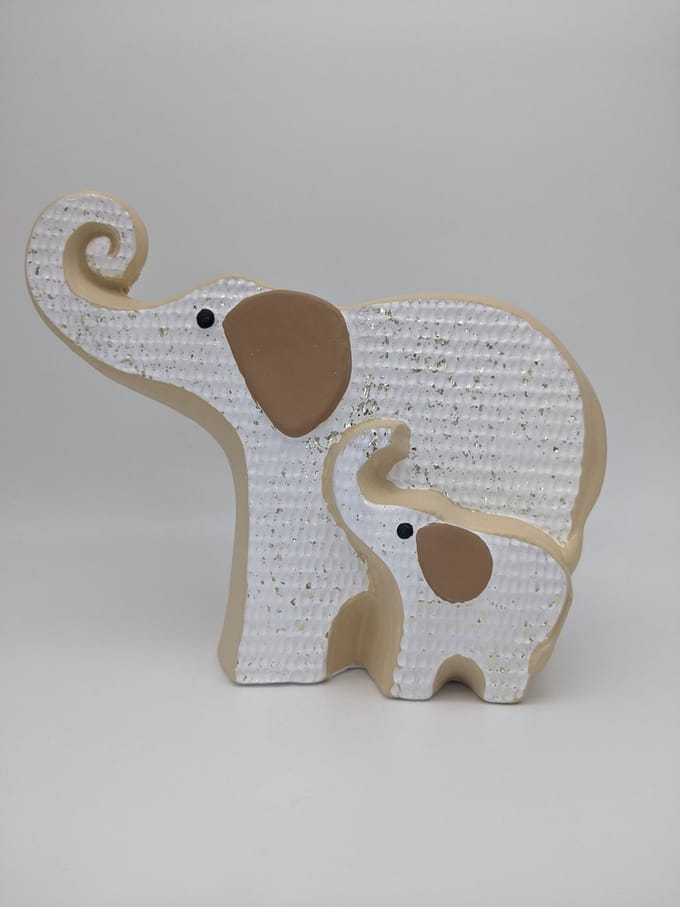 Olifant met baby - Keramiek - H22 - Wit