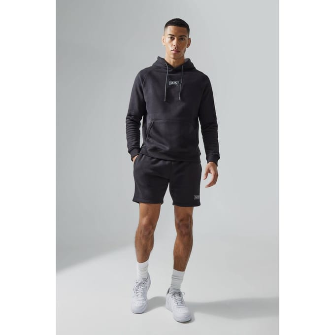 Regular Fit Man Active Gym Training Hoodie & Short Set | Black | Size Medium