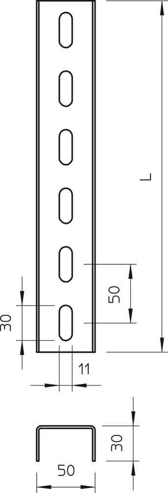 Perforated U Steunbeugel 50x30x400mm Gegalvaniseerd Staal - 6342306
