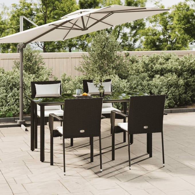 vidaXL - 5-delige - Tuinset - met - kussens - poly - rattan - zwart