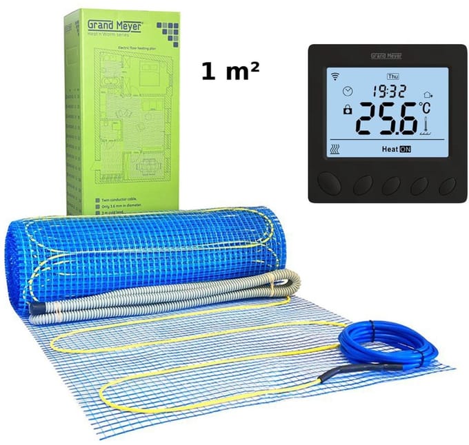 Elektrische vloerverwarmingsset 1 m², 170 W/m² + W390 Thermostaat, Grand Meyer