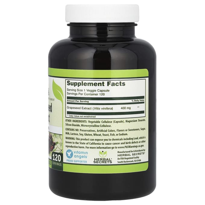Druivenpitextract, 400 mg, 120 plantaardige capsules