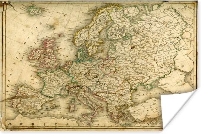 Poster - Groezelige wereldkaart van Europa - 40x30 cm