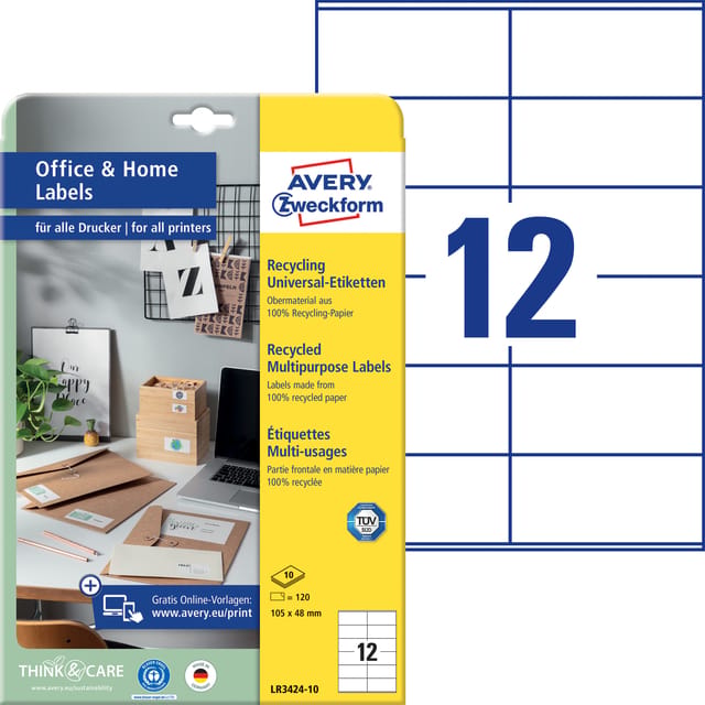 Avery Etiket gerecycled Zweckform 105x48mm wit perm. 120 etik. 10 vel