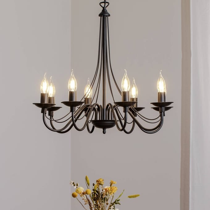 ALDEX Kroonluchter roze, zwart, 8-lamps, metaal