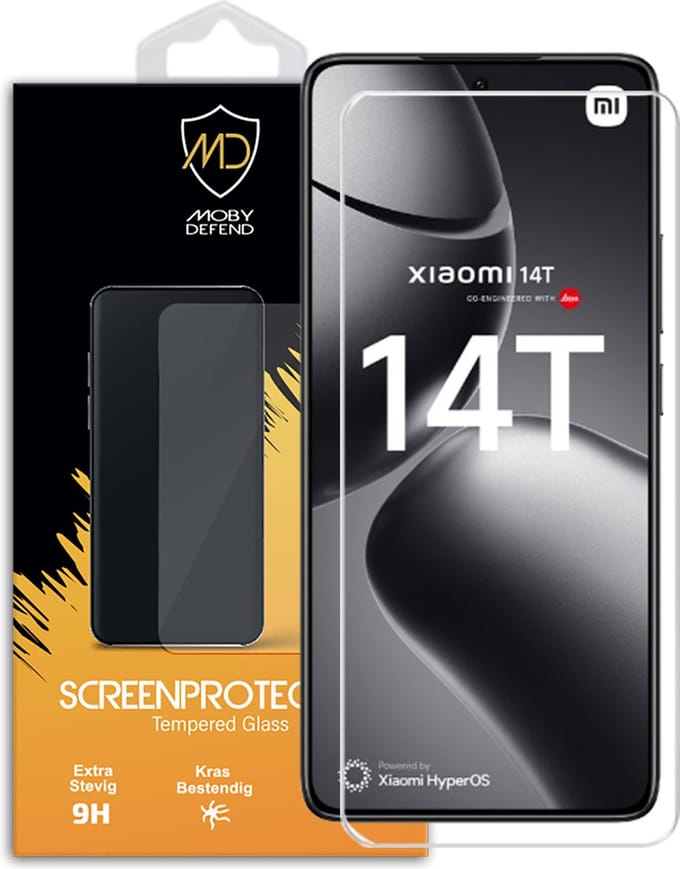 MobyDefend Screenprotector - Geschikt voor Xiaomi 14T - Case-Friendly Screensaver - Gehard Glas