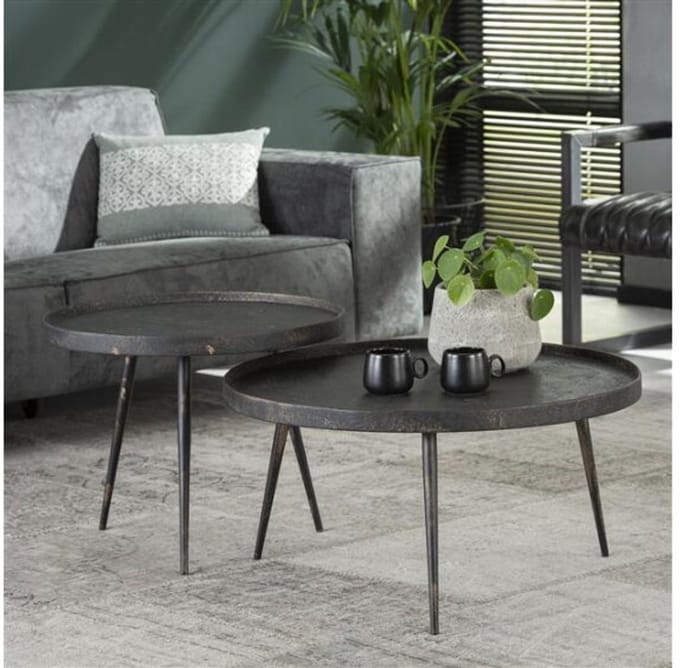 Salontafel Vera Set van 2 Metallic rond - Zwart