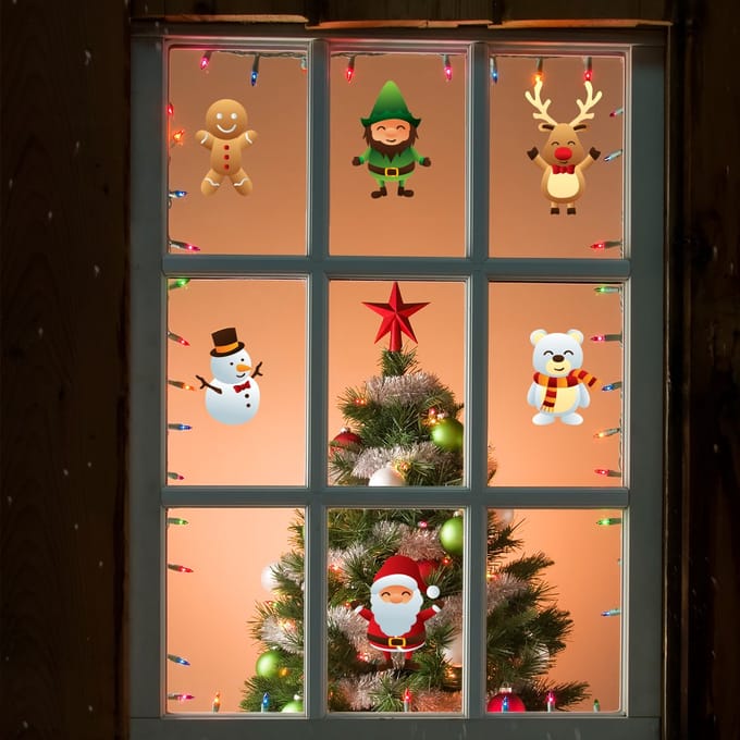 Kerststickers met kleine kerstmannetjes - zelfklevende kerststickers - feestversiering - 60x65cm