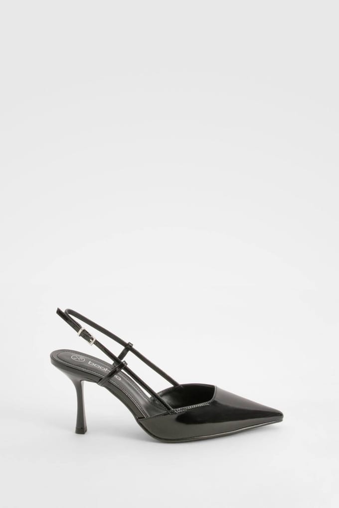 boohoo Dames Slingback Box Pointed Court schoenen | Black | Maat: 8