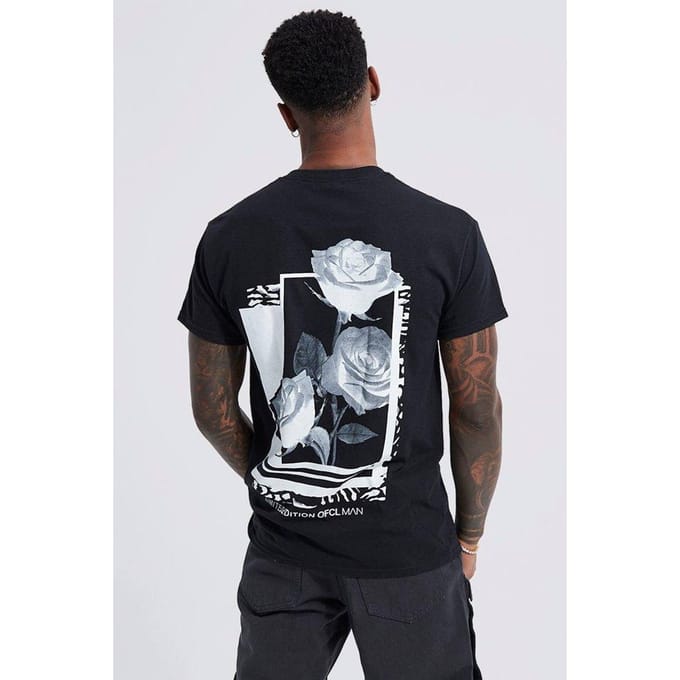 Regular Fit Rose Graphic T-shirt | Black | Size Medium