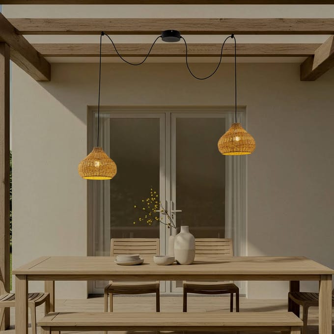 Lucande - Hanglampen buiten - 2lichts - rotan, ijzer - H: 24 cm - E27 - beige, zwart