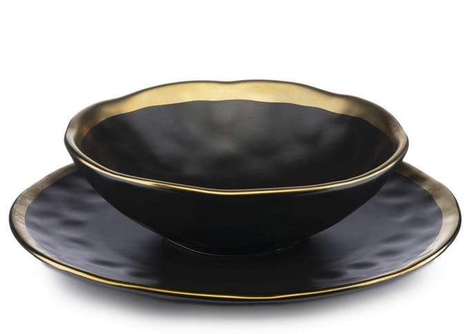 HowHomely LISSA - Bordjes - Zwart met Goud - Set van 8 - Keramisch