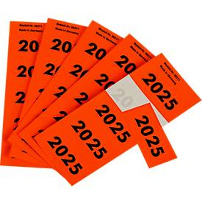 Etiketten "2025", zelfklevend, B 60 x H 28 mm, rood, 100 st.