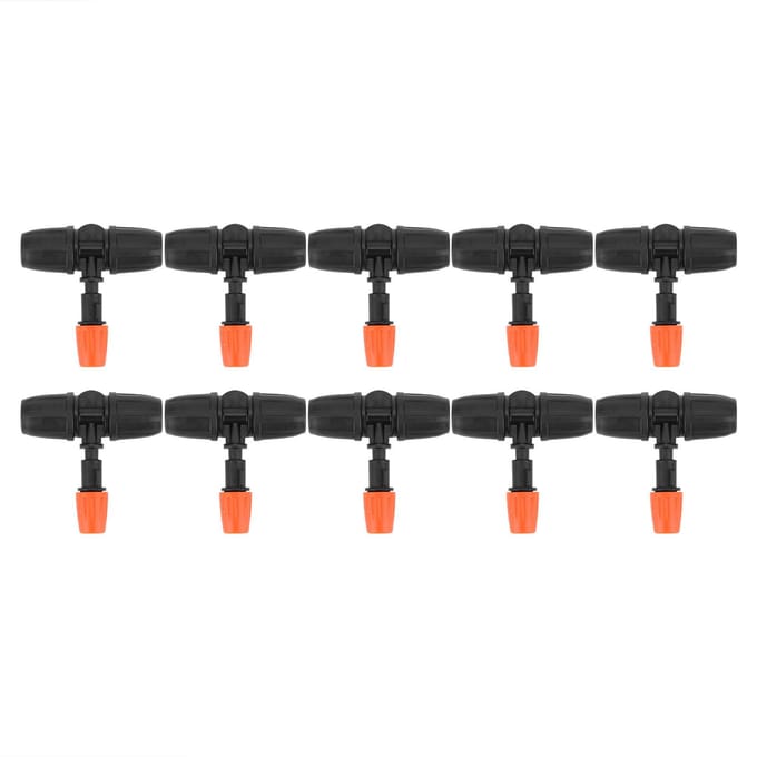 10 stuks Tuin T-stuk met Verstelbaar Nevelsproeikop voor 8/12 mm Slang Irrigatie Accessoires black