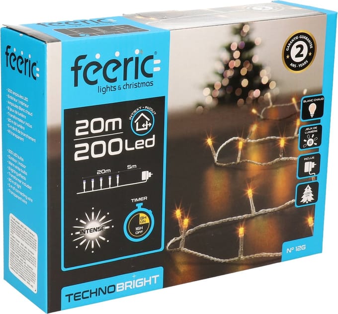 Feeric lights Kerstverlichting - warm wit - 20 meter - 200 led lampjes - transparant snoer