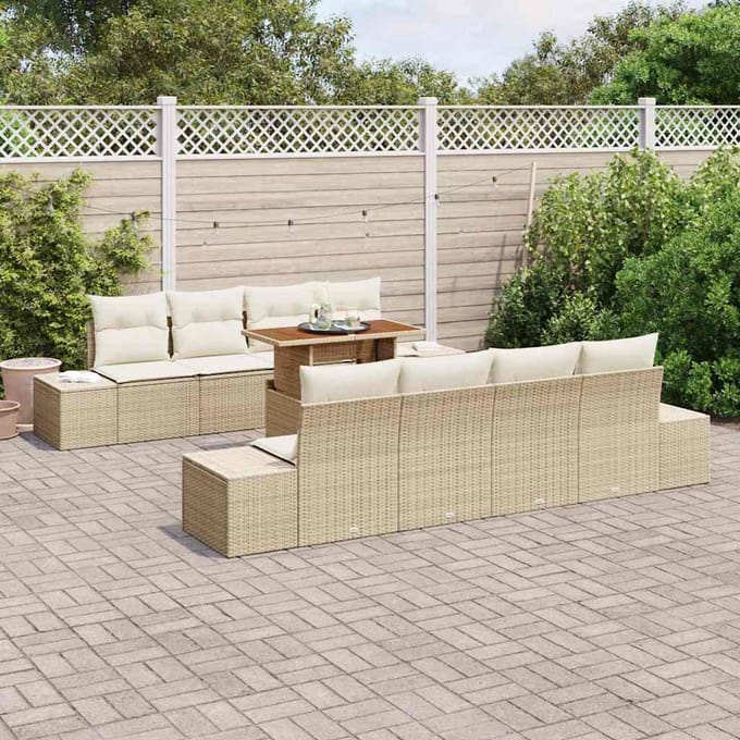 vidaXL - Tuinbank - Set - 9 - st - Beige - poly - rattan